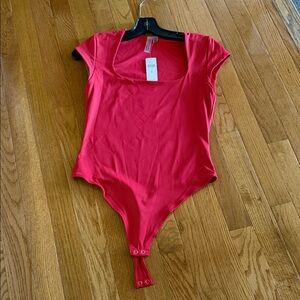 NWT ANTHROPOLOGIE SECOND SKIN BY RD Red Square Neck Cap Sleeve Red Bodysuit